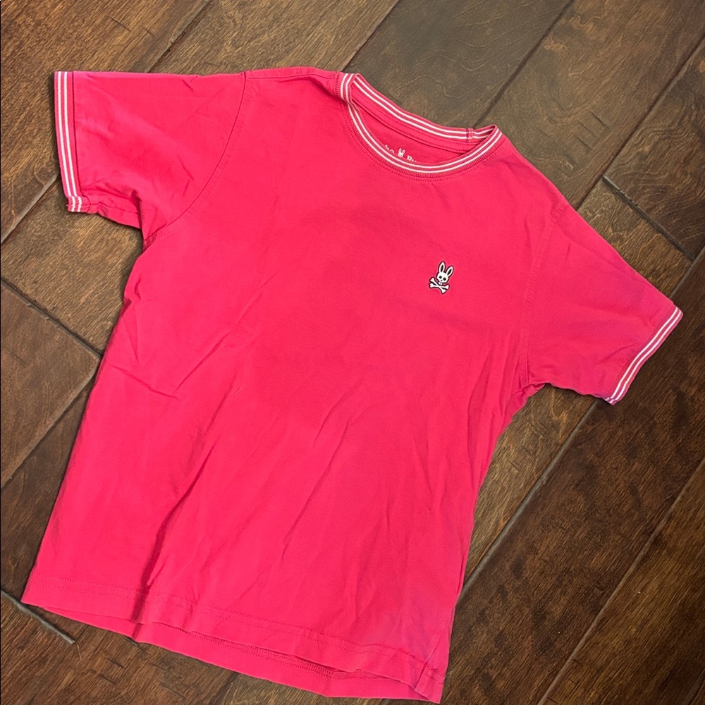 VGUC Psycho Bunny Fuchsia Tee with Striped Collar